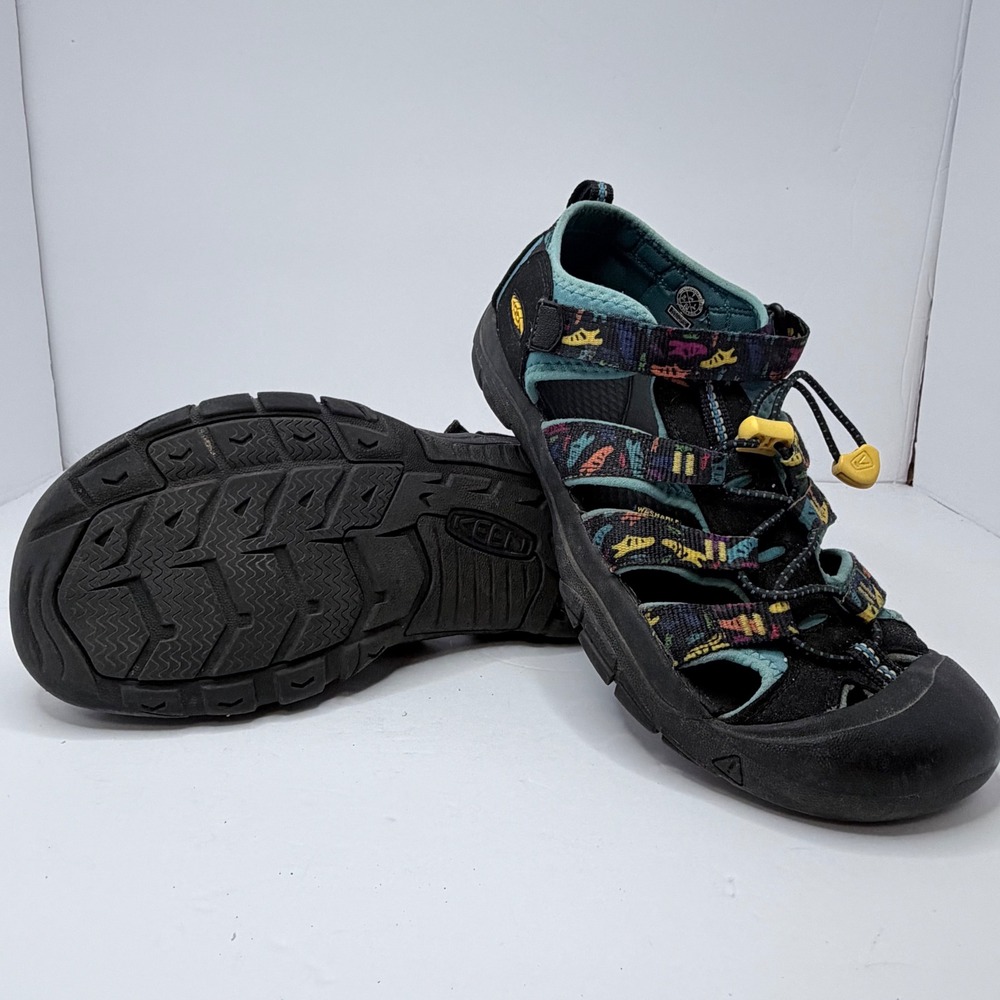 Keen Newport H2 Kids Sandals Black Teal‎ Fish Print 1027391 Size 7 Big Kid